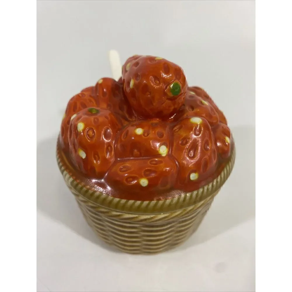 Vintage Ceramic Strawberry Sugar Bowl Jelly Jam Jar w/Lid & Spoon Japan 4.25”‎